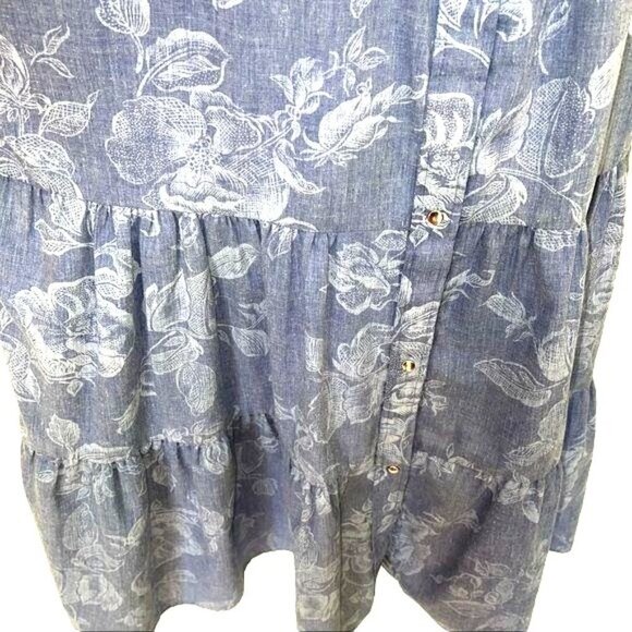 Models Coat Lounge Dress Size 12 Womens Tiered Blue Chambray Floral Poly Blend - Picture 6 of 12